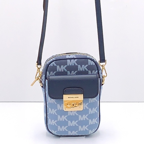 MICHAEL KORS SLOAN EDITOR SMALL NS TOP ZIP FLAP PACKET XBODY NAVY MULTI - Picture 5 of 16